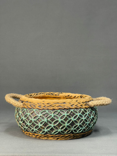 Кашпо корзинка плоская (бирюза) 19*h10 см